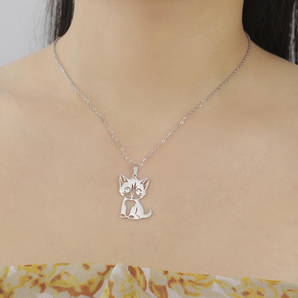 Cazador Cute Little Wild Cat Kitten Pendant Necklace for Women Stainless Steel Jewelry Necklaces Birthday Valentine Gift