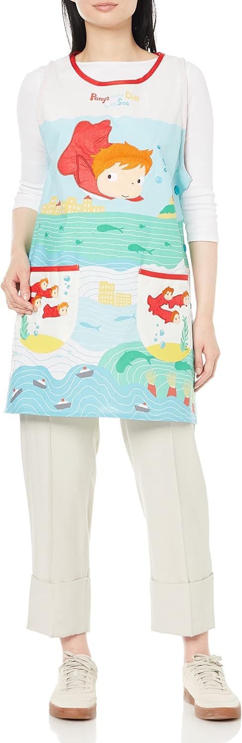 

Фартук Marushin Ghibli для Идеально подходит для детского сада Поньо на скале с Милым персонажем Взрослый Орхидея Подходит для детских садов и