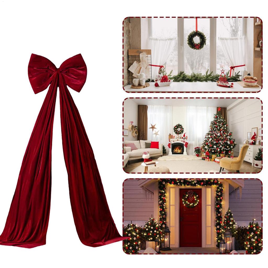 Big Christmas Tree Bow 20 x 71 Inch Extra Large Indoor Velvet Decor Wedding Party Oversized Bow for Door Wall Wedding Engagement