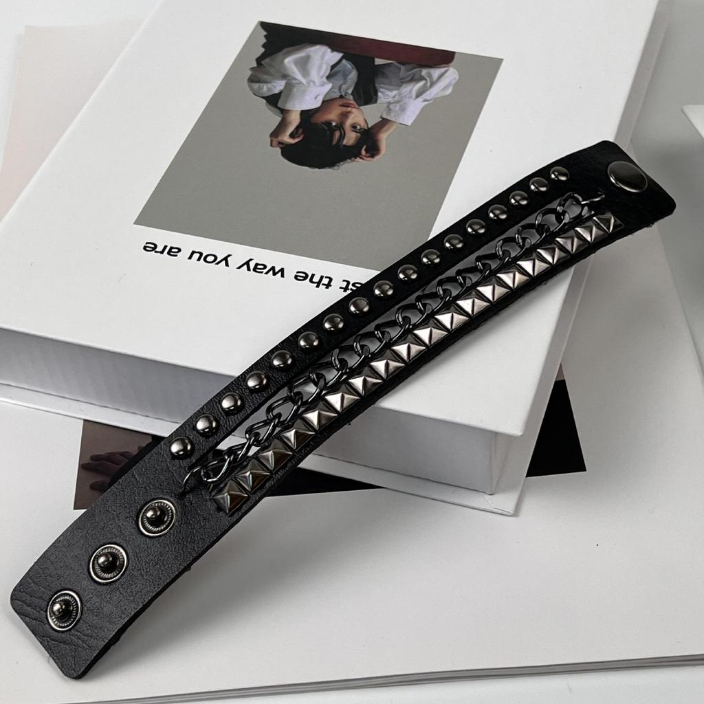European American Punk Style Multi-layer Bracelet with Square and Round Rivets
