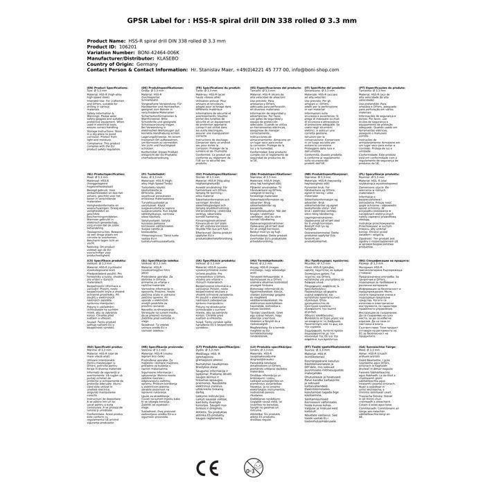 Foret hélicoïdal HSS-R DIN 338 laminé Ø 3,3 mm