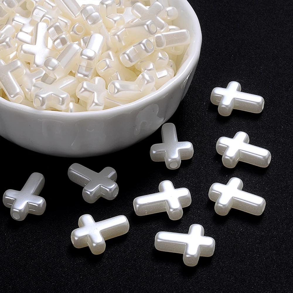 60pcs White Cross Loose Spacer Beads Handmade Bracelet Necklace Accessories  Necklace