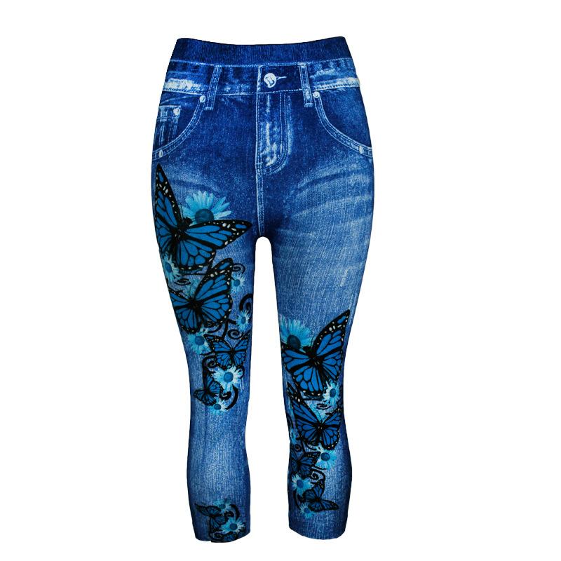 Fashion Leggings Denim Women Print Slim Leggings Faux Jeans Leggings Stretch Printed Short Leggins