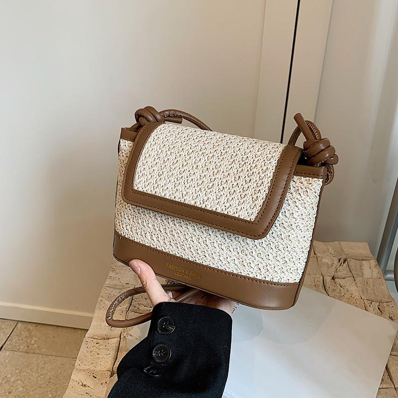 Fashionable Personalized Straw Tote Bag For Women Stylish Casual Mini Square Purse In Khaki Beige Pink Blue Colors