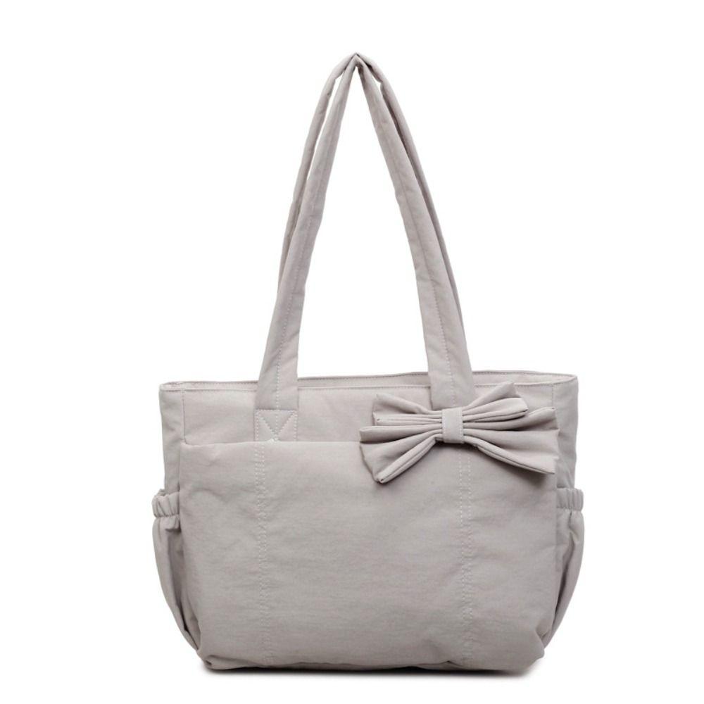 Korean Style Bow Tote Bag Large Capacity Nylon Handbag Cotton Padded Shoulder Bag  Girls