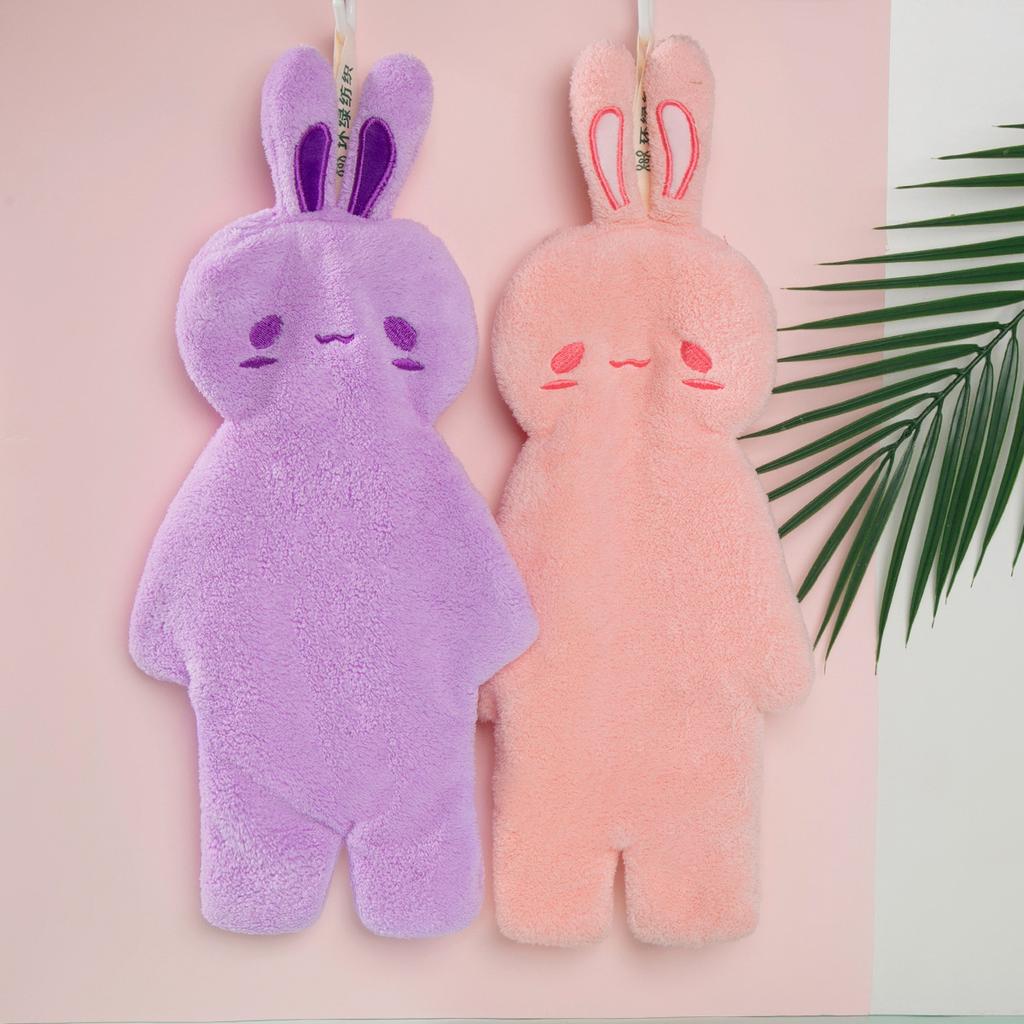 Mengmeng Rabbit Water-absorbing Quick-drying Coral Fleece Hand Towel Hangable Kitchen Children's Cute Cartoon Hand Towel