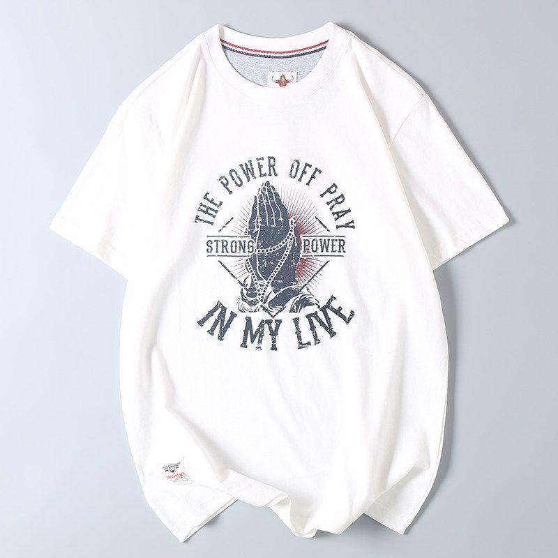 Fashionable Vintage Printed Round Neck Short-Sleeve Men's T-Shirt Made of Washed Cotton for Export