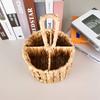 Rattan Wicker Storage Basket Hand Woven Flatware Organizer Round Storage Box Water Hyacinth Storage Basket Cutlery Holder