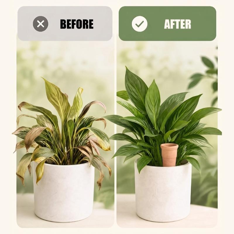 Watering Spikes for Indoor Pots, Set of 4 Porous Ceramic Irrigation Stakes, Tapered Watering Support for Window Pots and Balcony Containers