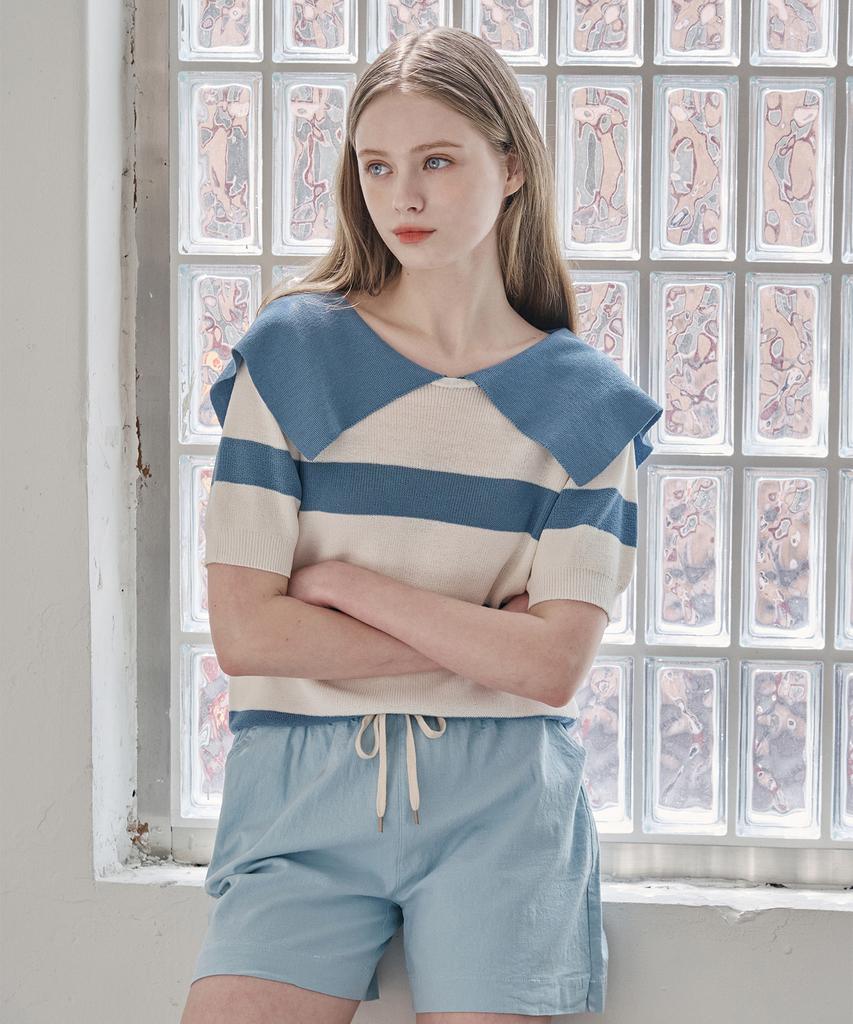 SOUP Sailor Collar Neck Striped Half Knit (Sb5Skf2)