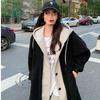 Women Hooded Coat Fake Two Pieces Spring Korean Long Sleeves Lamb Causal Midi Jacket Women Single Breasted Outwears