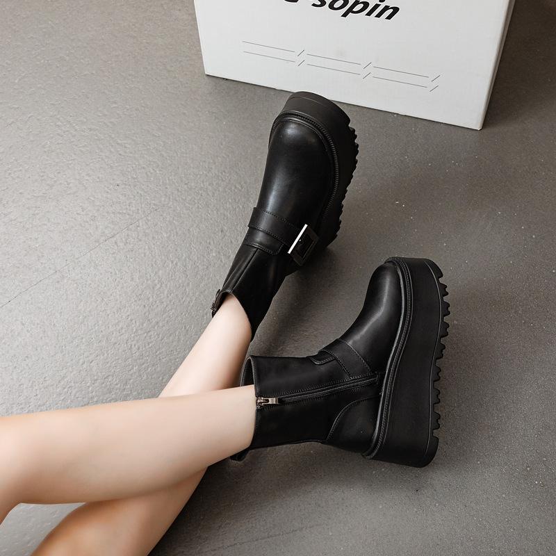 Thick-soled retro Martin boots women's shoes 2025 fashion simple and versatile height increase 8cm casual mid-tube boots trend