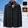 Men's Warm Woolen Coat for Seniors, Dad's Style, Plus Velvet, Thickened Cotton, Winter Jacket