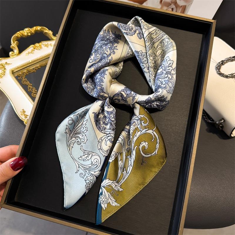 

Luxury Brand Bohemia Print Square Silk Scarf for Women Hijab Hair Bands 70cm Neckerchief Female Satin Shawl Ribbon Headband 70x70cm