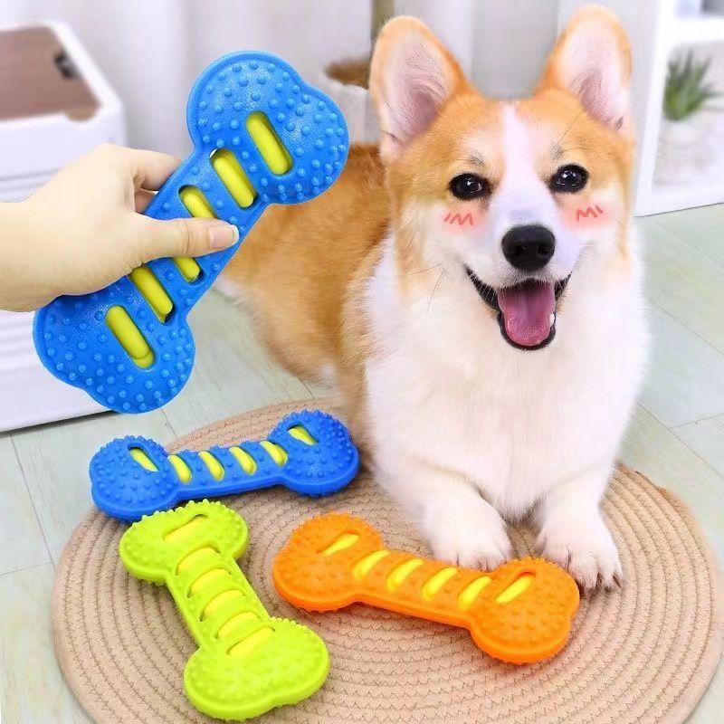 Pet Dog Chew Squeaky Rubber Bone Toy Puppy Training Bite Resistant Toy Teeth Cleaning Interactive Stick Massage Toothbrush Toy