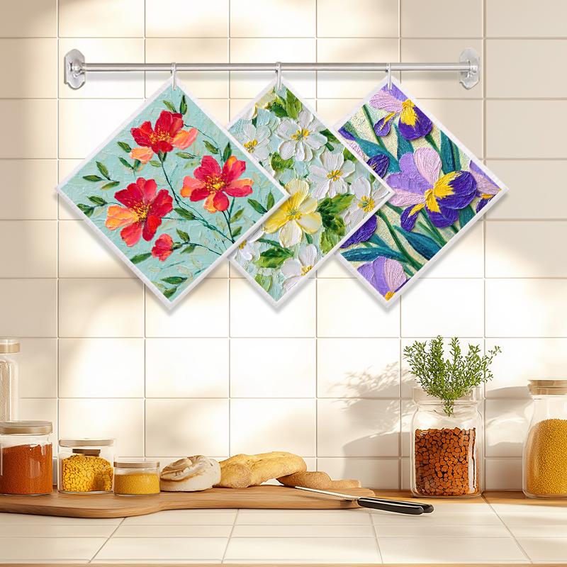 6PCS Patterned Swedish Dishcloths Biodegradable Eco-Friendly Dish Towels Reusable Absorbent Kitchen Washable Cleaning Cloths