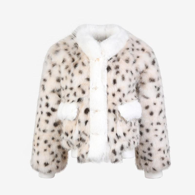 Womens Faux Fur Leopard Print Coat With Pockets Warm Winter Outerwear Long Sleeve Fluffy Jacket