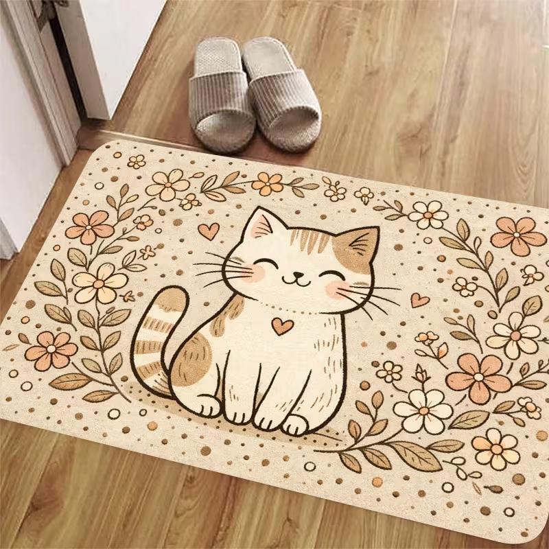 Cute Sleeping Cat Cloud Moon Star Print Doormat Anti Slip Floor Mat Kawaii Pastel Front Door Mat Bedroom Entry Rug