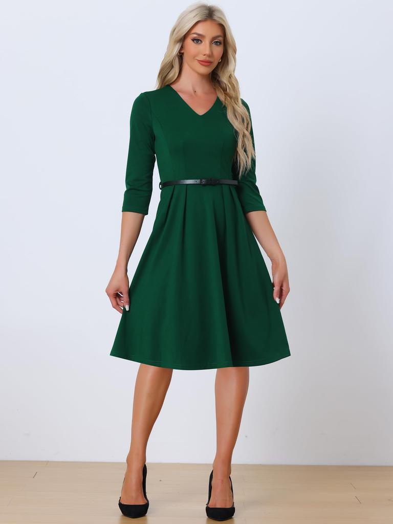 Allegra K Women's Knee-Length Cocktail Dress, Half-Sleeve V-Neck, Green, Size XS