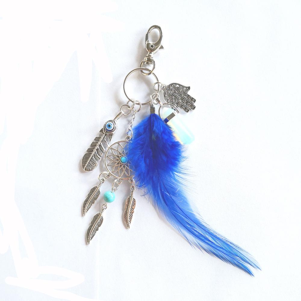 Natural Crystal Agate Feather Alloy Dream Catcher Keychain for Women's Bags
