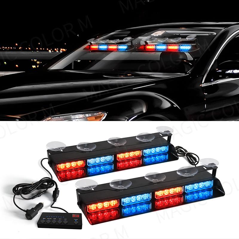2-in-1 32 LED Car Strobe Lights For Emergency Flash Warning Lamp Windshield Bar Red Blue Amber White Waterproof Auto Assembly