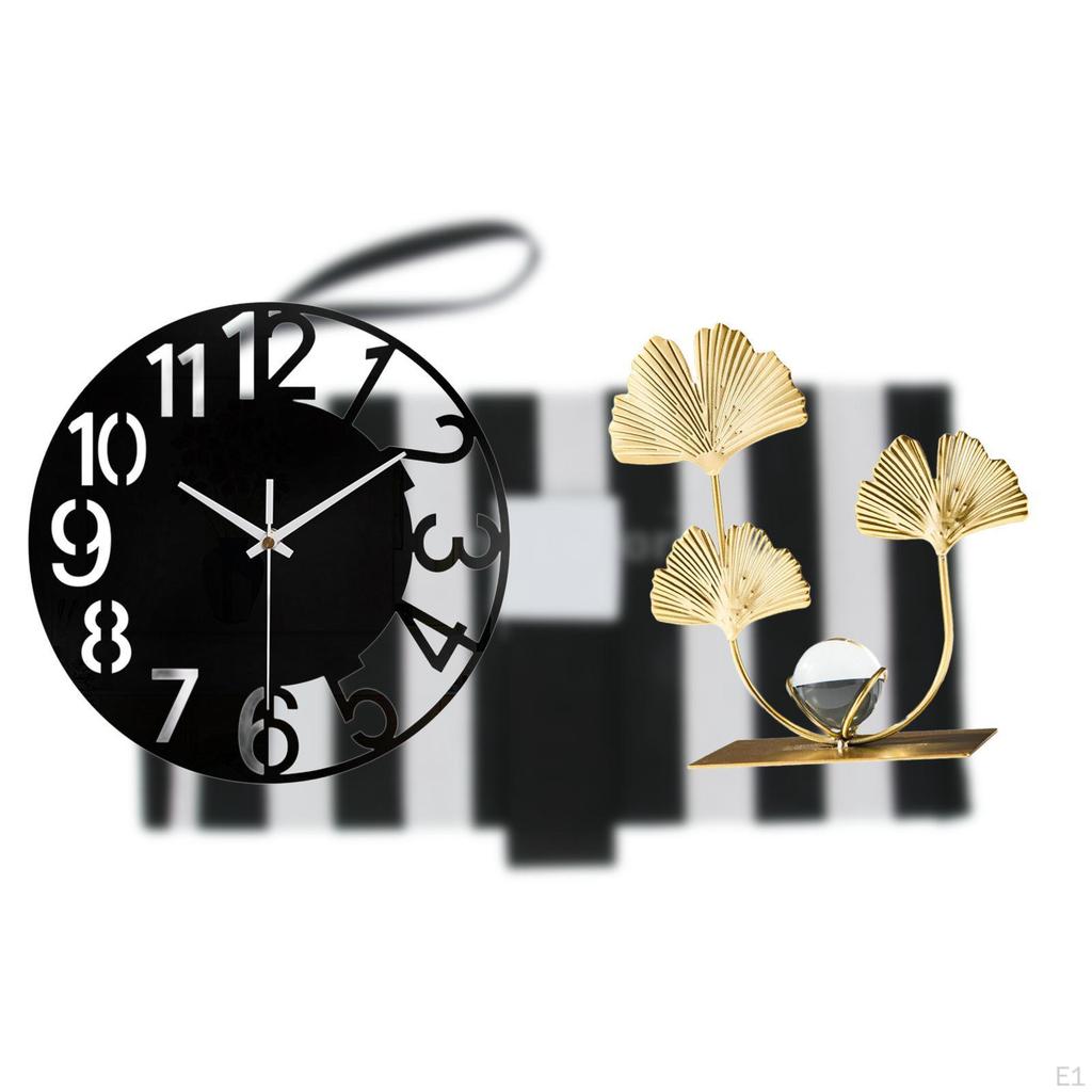 Decorative Leaves Sculpture Modern Home Decor Silent Simple Round Wall Clock Big for