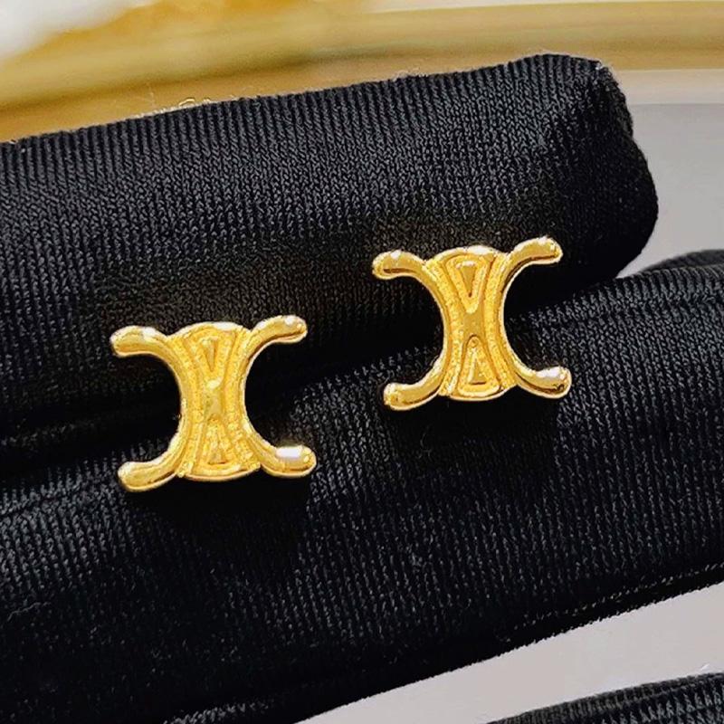 1 Pair Copper Silver Needle Fashionable Double C-Shaped for Women Girls Earrings Hypoallergenic Gold-Plated Stud Ear