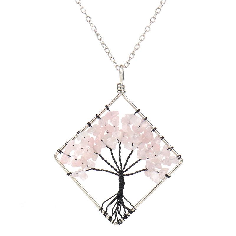 

Tree Of Life Square Necklace Natural Irregular Gravel Fashion Accessories Necklace Accessories N51 рожевий кварц кольору