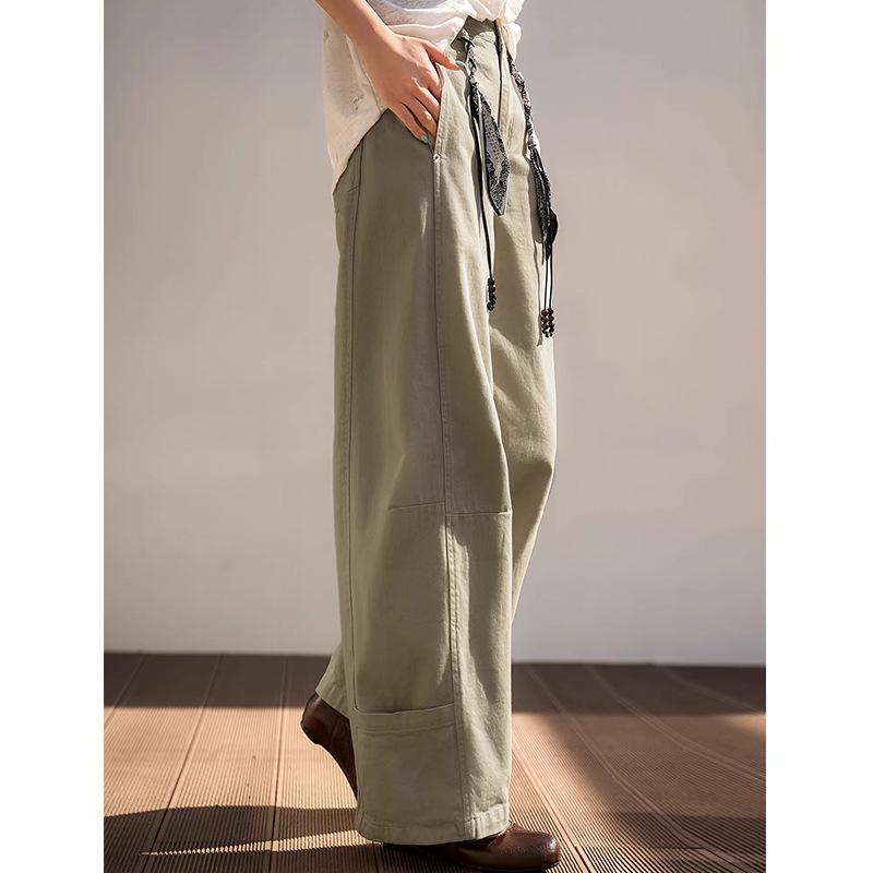 

Romantic Silk Scarf Belt Cocoon Pants - Flattering and Fashionable for Spring/Summer 2026 S хаки