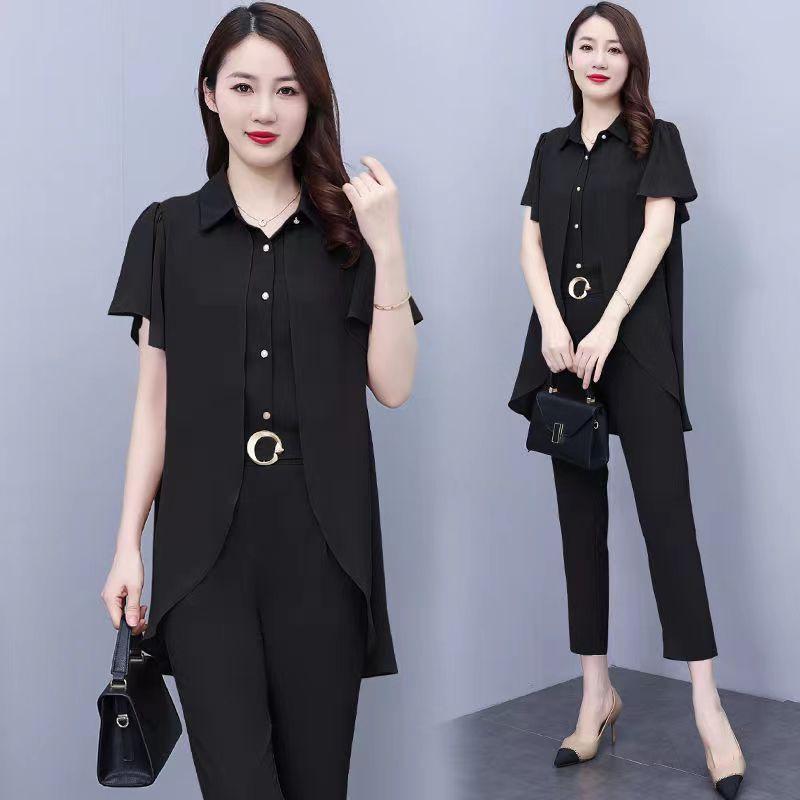 

2024 Summer Chiffon Two-Piece Suit: Chic and Youthful Women s Fashion M білий