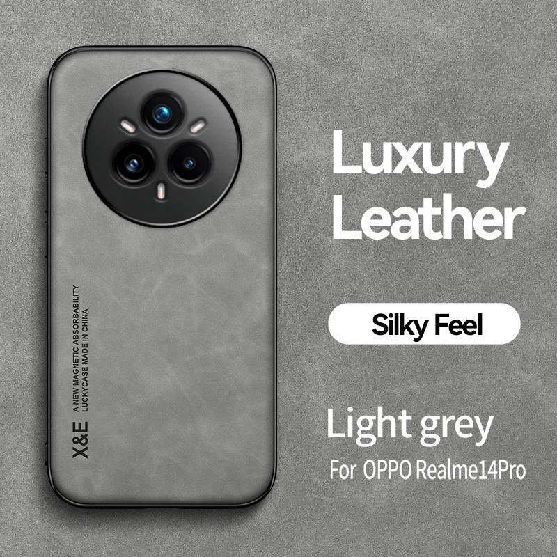 

Для Realme 14 Pro 5G чехол роскошный PU кожаный силиконовый чехол для телефона Realmi Real me Realme14 Pro+ Plus 5G магнитный держатель чехол Realme 14 Pro 5G светло-серый