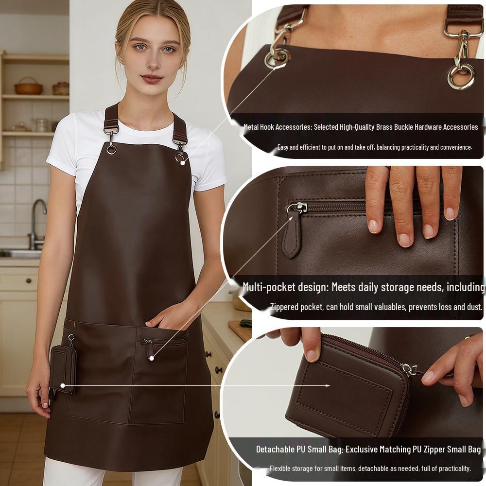 Waterproof PU Leather Apron for Hairdressing, Barbecue, and Cafe Use, with Custom Logo Option