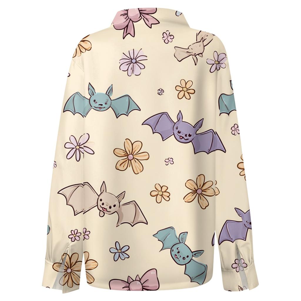 Women's Halloween Printed Casual Half-Open Collar Long Sleeve Shirt