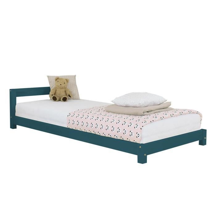 Lit enfant en bois DREAMY - GENERIQUE - 90x160 cm - Vert pétrole - Sommier inclus