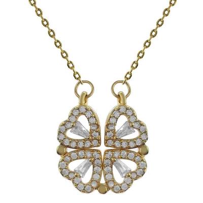Collier coeur trèfle en Acier doré et strass