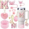 9PCS Accessory Set for Stanley Cup 30oz 40oz Butterfly Straw Cover Cap Silicone Boot Charm Initials Sticker Spill Proof Stopper Cup Holders 5