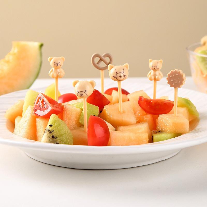6/8Pcs Cartoon Bear Squirrel Shape Fruit Fork for Toddler Lunches Decorative Food Picks Reusable Lunch Box Toothpick Set Decor