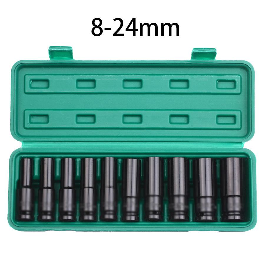 Set di Bussole a Impatto a 6 Punte con Attacco da 1/2 Pollici 10 Pezzi Misure Metriche 8-24m/10-24mm Set di Bussole a Impatto in Acciaio al Carbonio con Scatola di Stoccaggio Rigida
