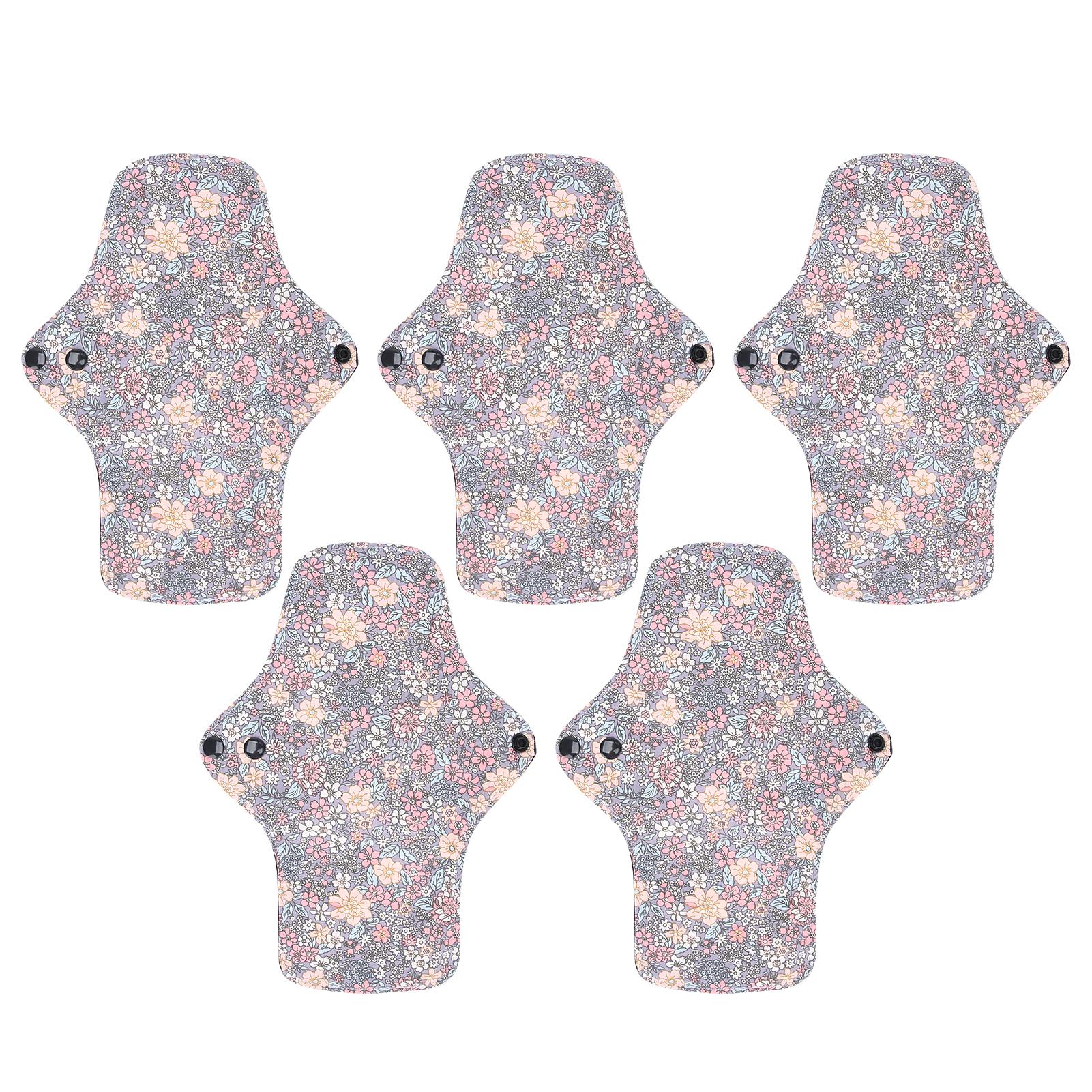 

5 шт. женские гигиенические прокладки из хлопчатобумажной ткани с принтом, герметичные, многоразовые, женские менструальные салфетки M 19cm x 26cm