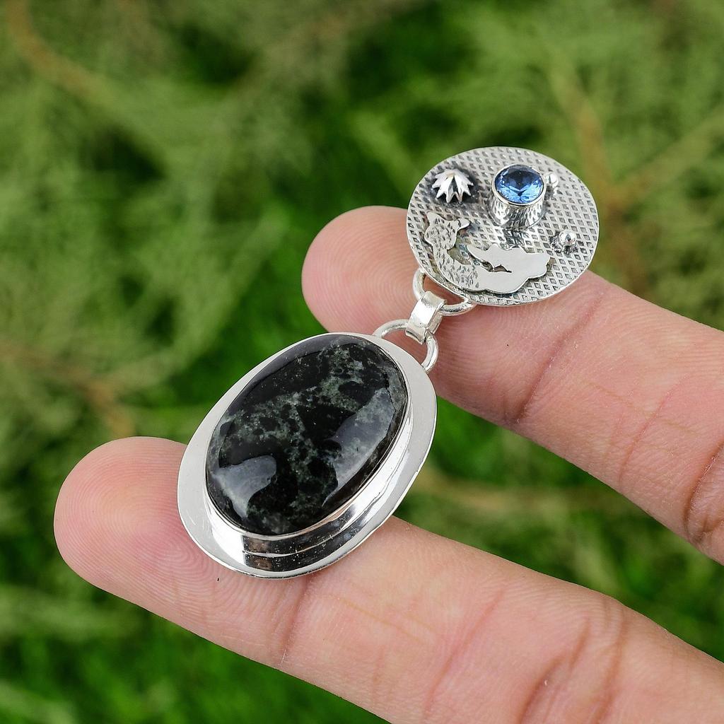 925 Sterling Silver Natural Star Galaxy Jasper Tanzanite Quartz Mermaid Pendant
