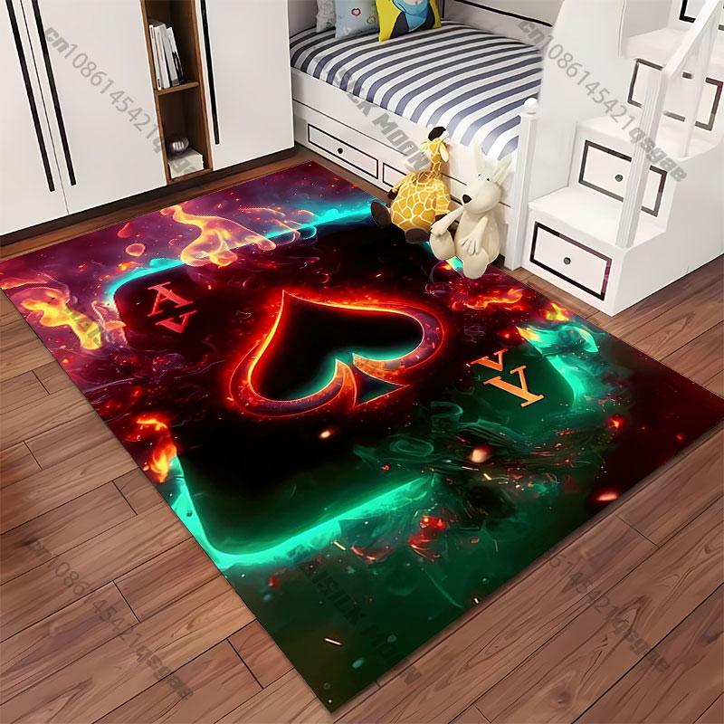 Fiery Glowing Ace of Spades Carpet Yoga Living Room Room Decor Children's Crawling Mat Doormat Area Rug Games Mat