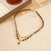 SHIXIN Vintage Brown Stone Beaded Choker Necklace for Women Exquisite Gold Color Sun Pendant Necklace New Year Clavicle Jewelry