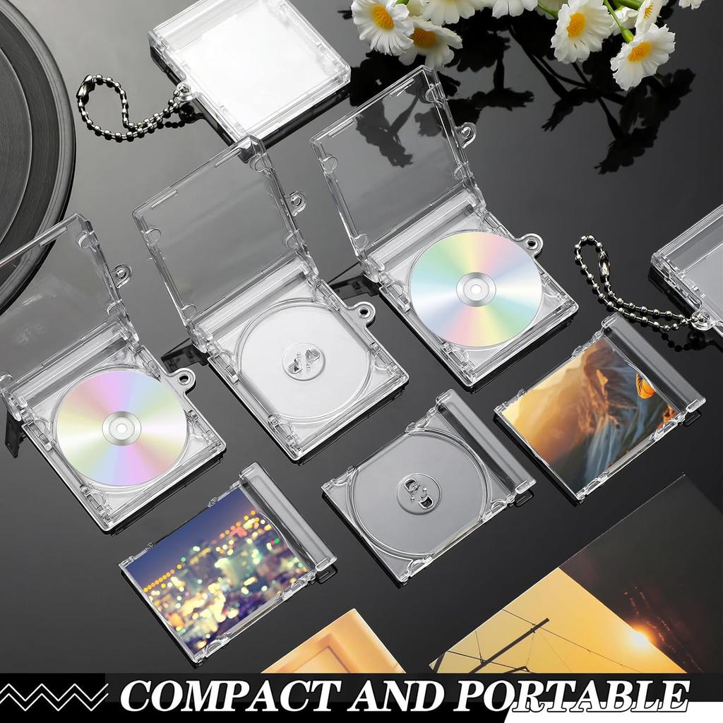 10 Sets Mini CD Keychain Album Case, Clear DVD Cover Bulk DVD Gemstone Keyring, Blank Mini Disc Pendant, Personalised DIY Backpack Hanging Decoration