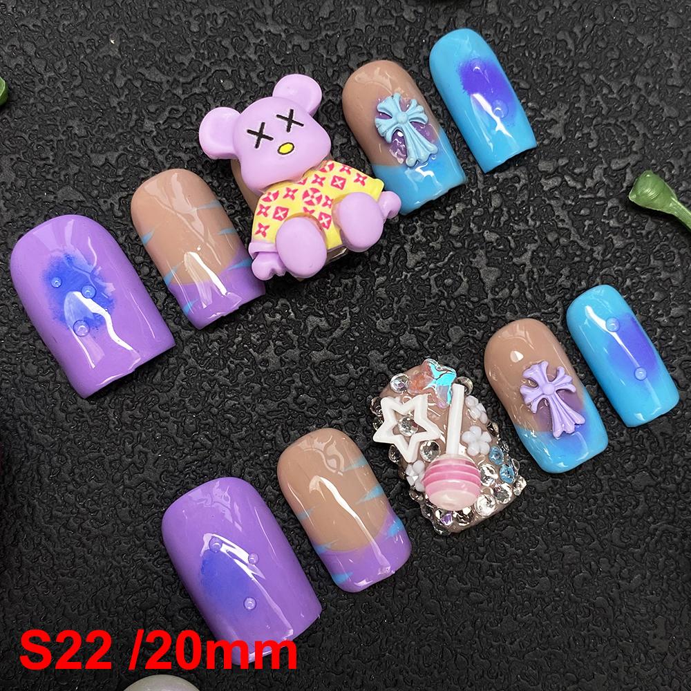 Glossy Hand Paint Thickness Acrylic Handmade Nail Sets 10PCS Multicolor Luxurious Gorgeous UV Gel Carved Artificial Manicure Art