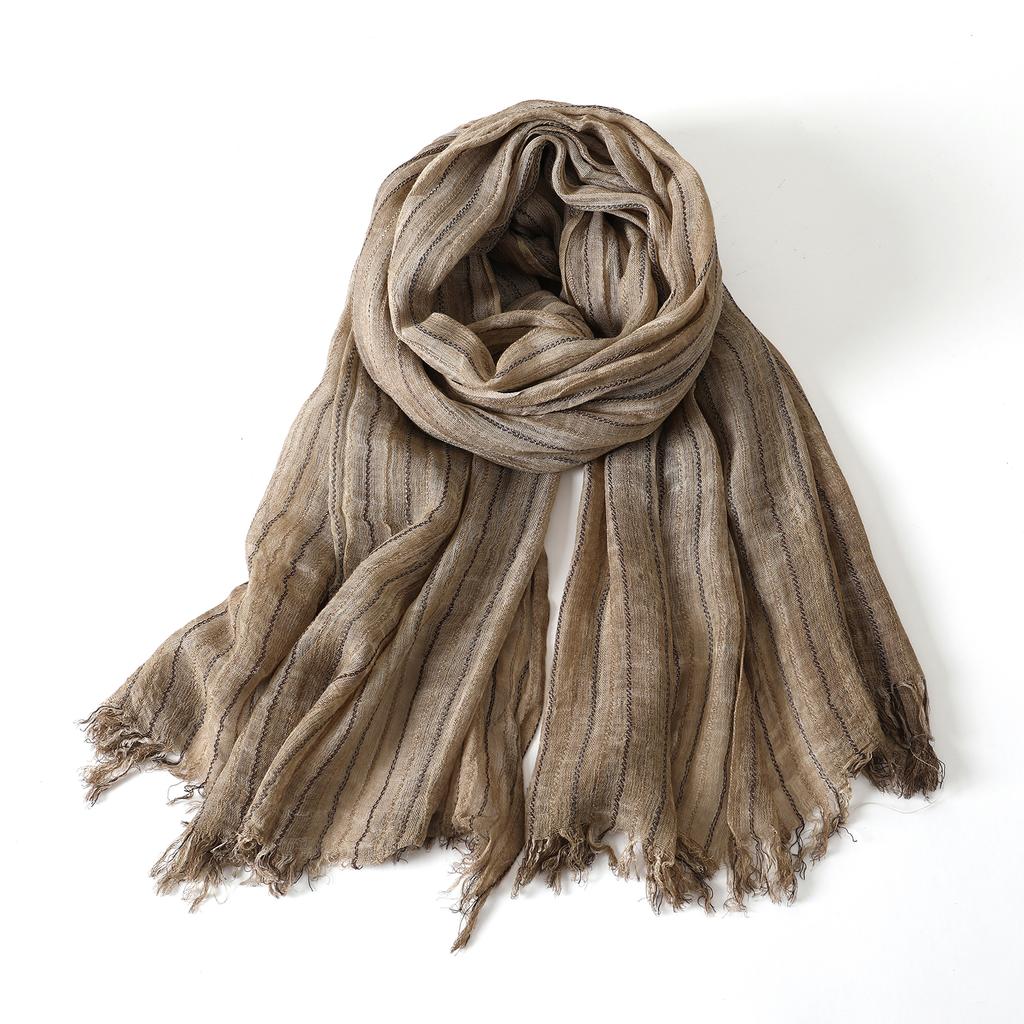 Fashion Male Cotton Linen Striped Scarf Autumn Winter Black Navy Warm Men'S Accessories Scarves Short Tassel Bufanda