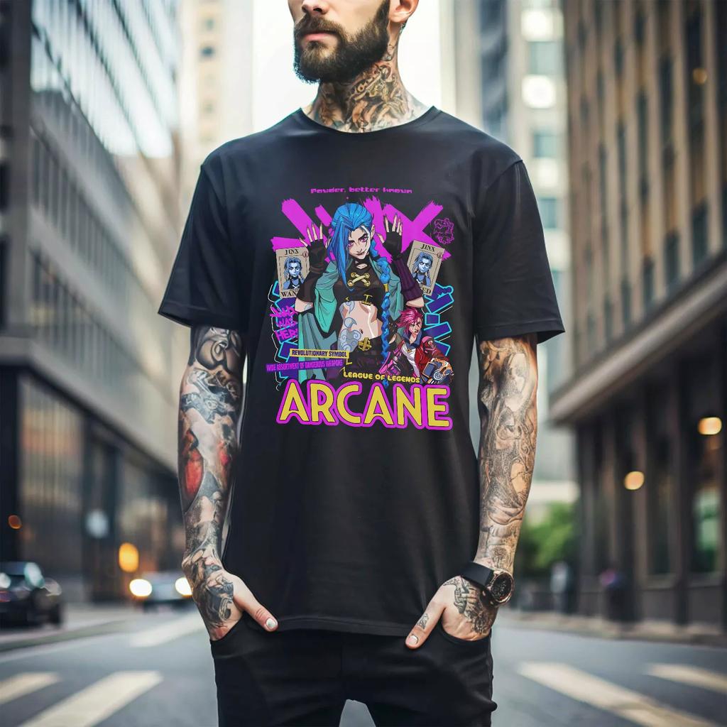 100% Cotton TOPS UNISEX TEES MENS WOMENS Jinx Arcane T-Shirt Japanese Anime Cartoon Jinx Arcane Graphic T-Shirt Gift 386