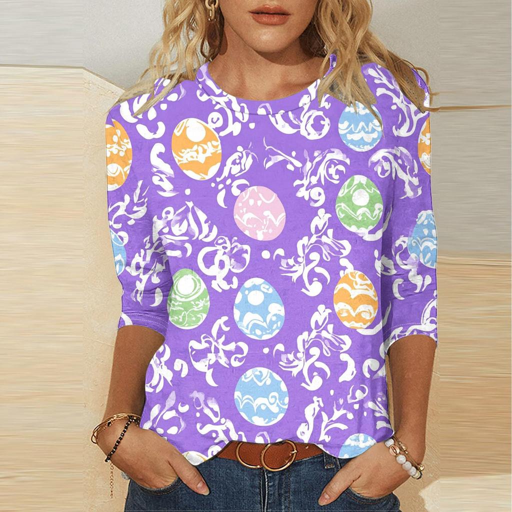 Women's -print loose 7-inch sleeve top