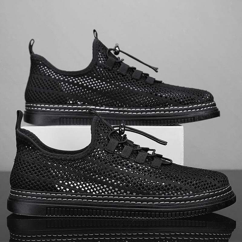 

2025 summer men s mesh thin sports shoes fashion leisure outdoor travel flat bottom lace-free trendy men s shoes 44 бежевый