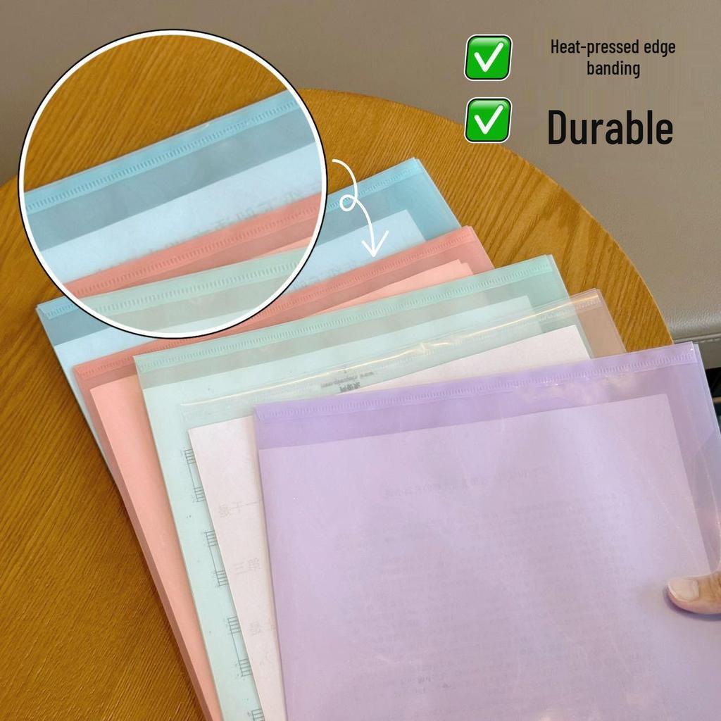 A4 Morandi Transparent Snap Button Document Folder - Waterproof Macaron Color Plastic Bag