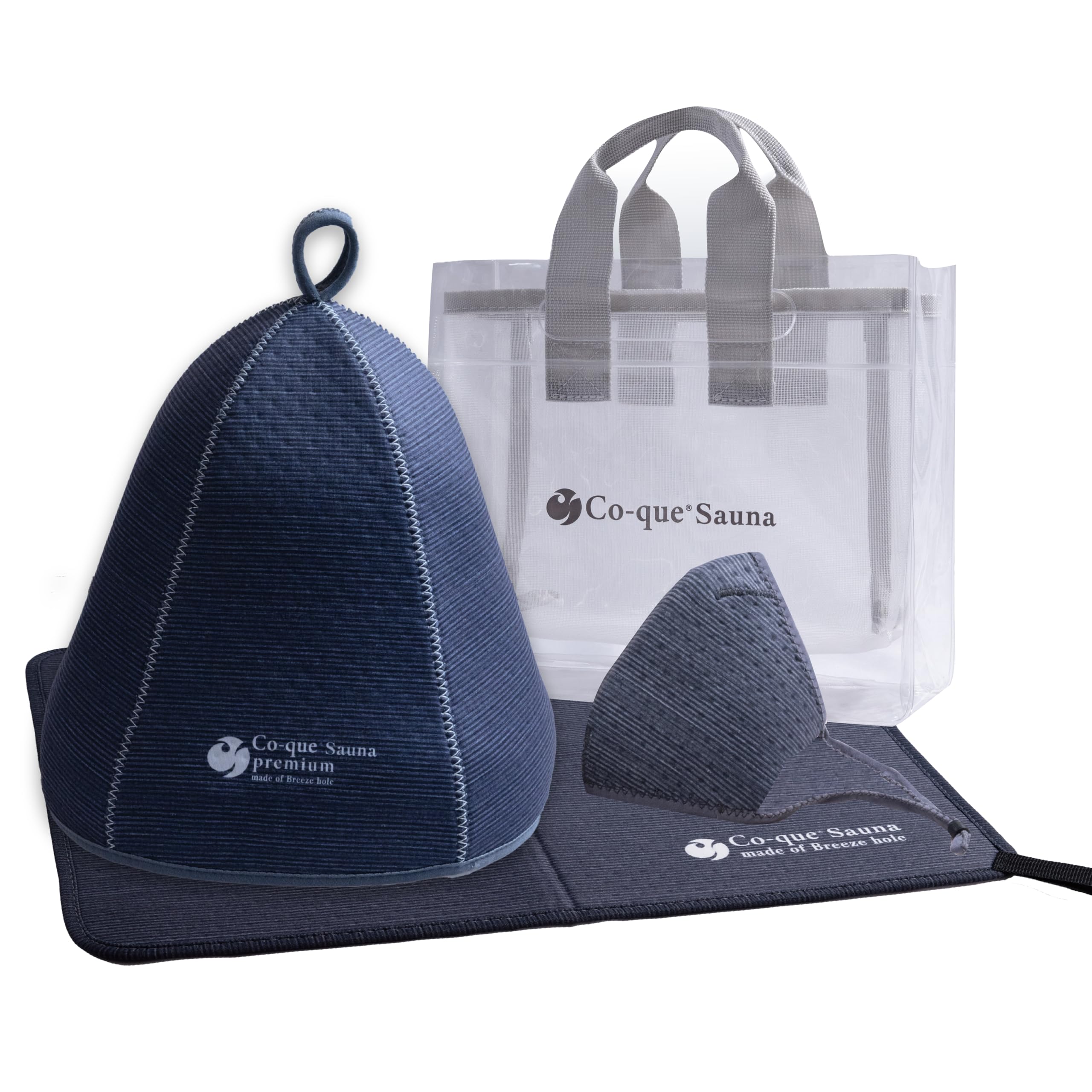 Sauna Relaxation Set Gift Set Dark Gray Dark Gray Dark [co-que] 4-Piece (JP, Alphabet, L, hat / mat / mask Gray)